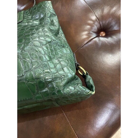 Coach Ashley Green Croc Embossed Leather Carry All Tote Handbag Purse Bag - Picture 10 of 13